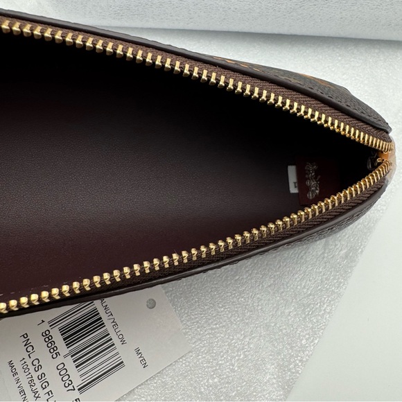 Coach CCI83 Floral Signature Canvas Pencil Case Gold Walnut Yellow NWT - Picture 15 of 15